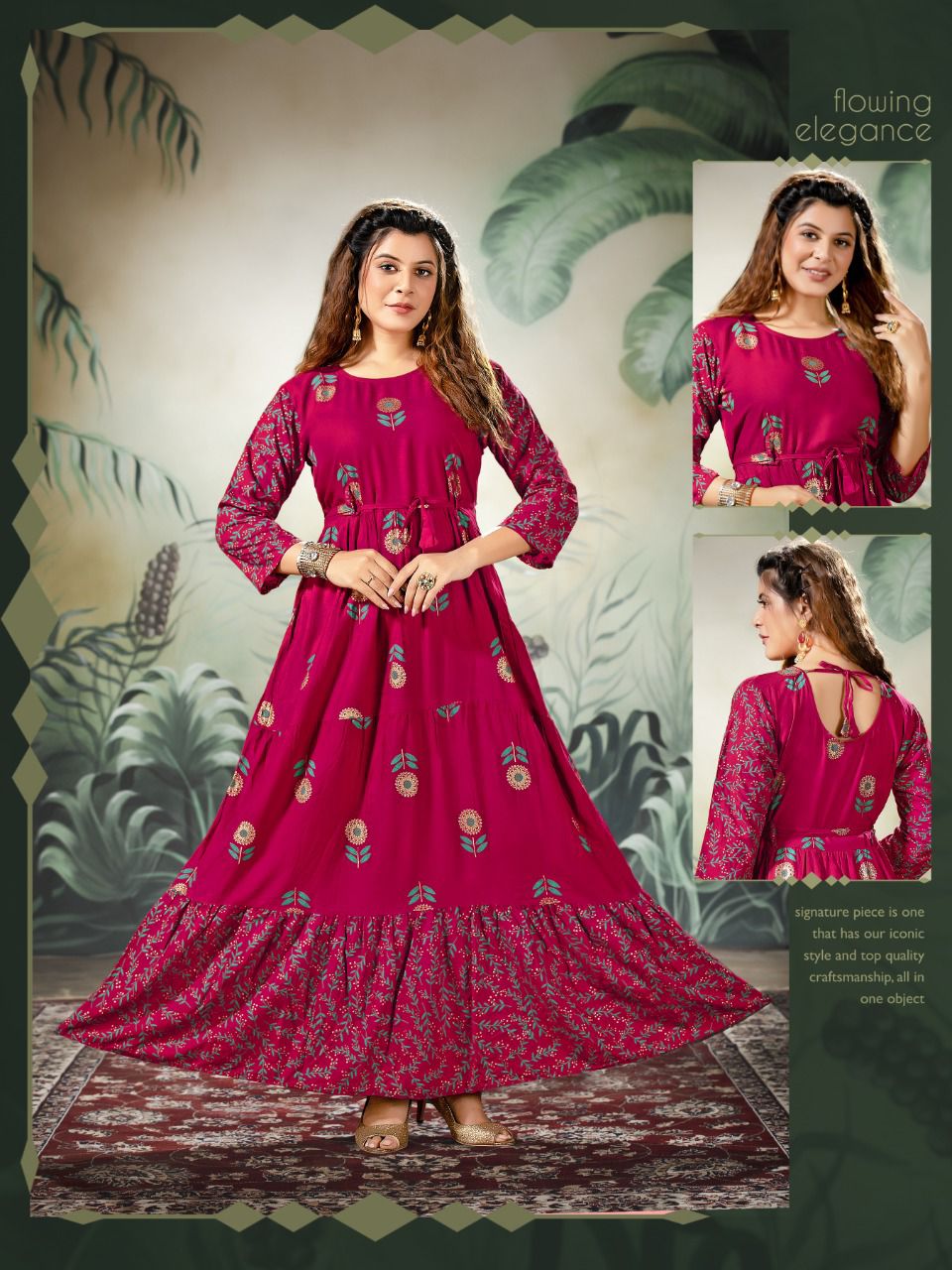 Golden Style Fancy Ethnic Wear Printed Rayon Anarkali Long Kurti Collection